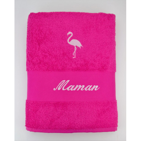 Drap de bain fuschia avec flamant rose personnalisé Drap de bain fuschia avec flamant rose personnalisé