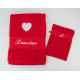 Serviette rouge et gant de toilette assorti