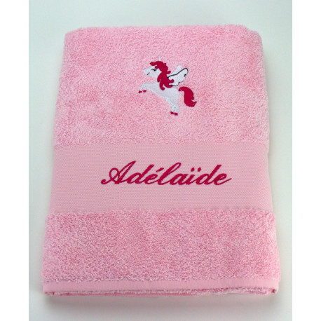 Drap de bain personnalisé licorne rose