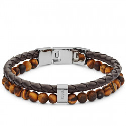 Bracelet Fossil œil-de-tigre & cuir marron