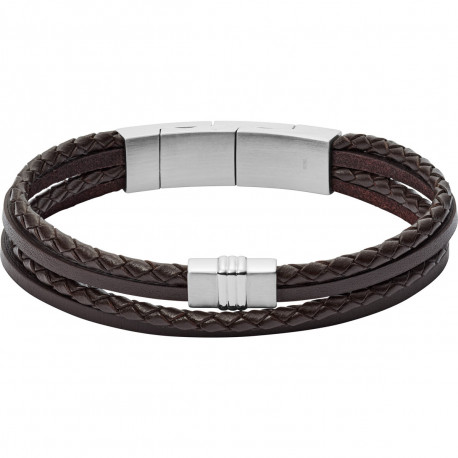 Bracelet Fossil œil-de-tigre & cuir marron