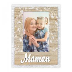 Cadre MAMAN  blanc et bois pour photo 10x15 cm Verticale