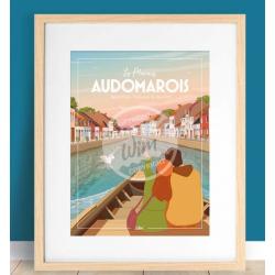 Affiche LE MARAIS AUDOMAROIS - Faubourg du Haut-Pont sous couché de Soleil de Saint-Omer