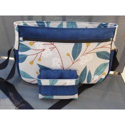 Ensemble Sac et porte-feuille bleu motif fleur