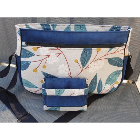 Ensemble Sac et porte-feuille bleu motif fleur