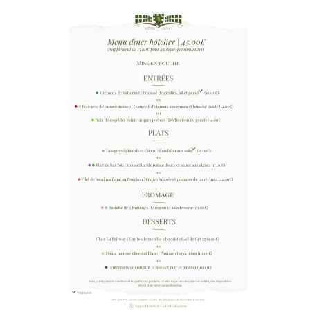 Menu Hôtelier