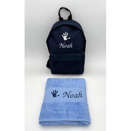 Sac à dos personnalisé avec petit motif et serviette assortie
