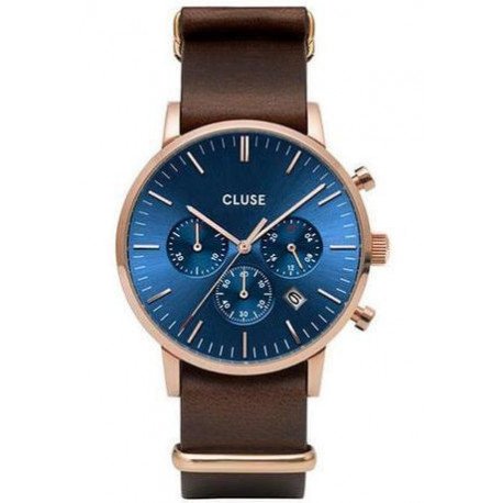 Montre Aravis Chrono Nato Leather - Rose Gold Dark Blue/Dark Brown Montre Aravis Chrono Nato Leather - Rose Gold Dark Blue/Dark Brown